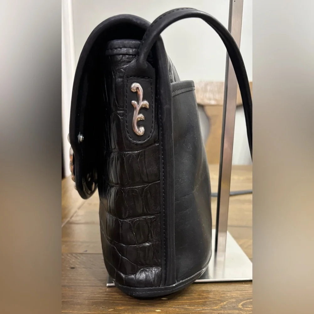 Brighton Black Croc-Embossed Leather Crossbody Bucket Bag